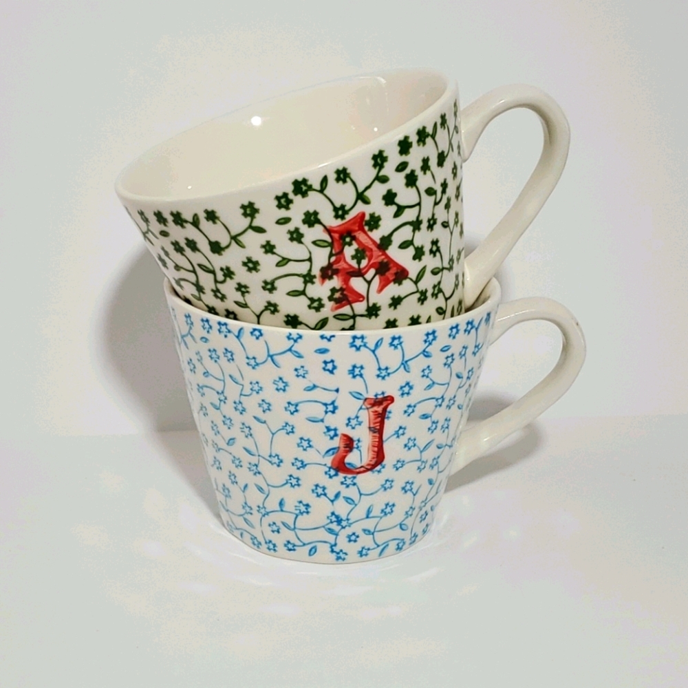 PRINT by Ciroa Floral Monogram J Mug set of 2